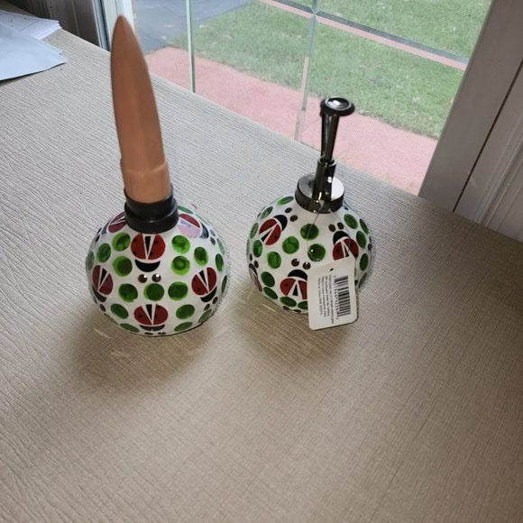 Evergreen set of 2 Mosaic watering globe with coordinated mister set, Ladybug garden