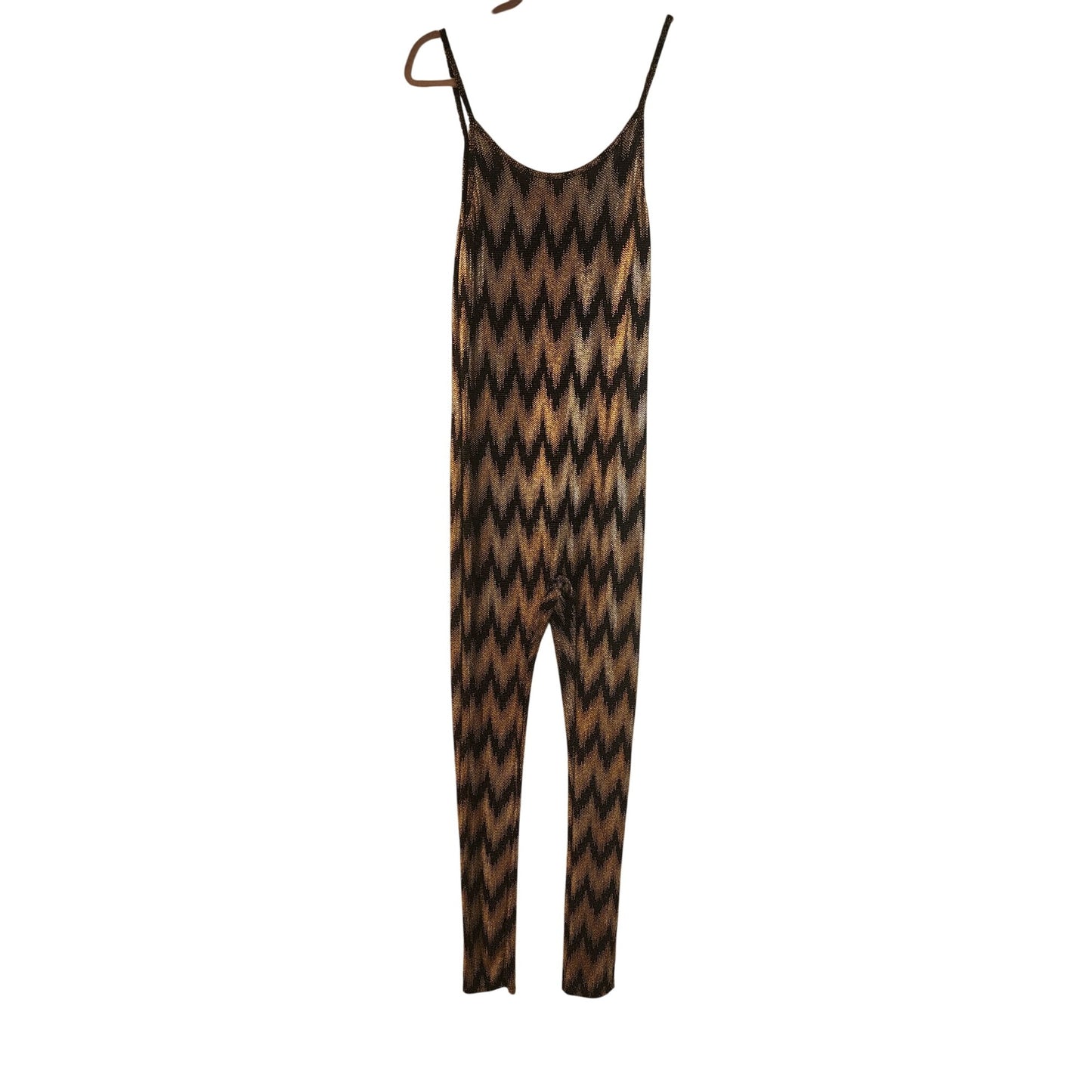 Metallic Zigzag Pattern Jumpsuit With Spaghetti Straps & Low Back Design