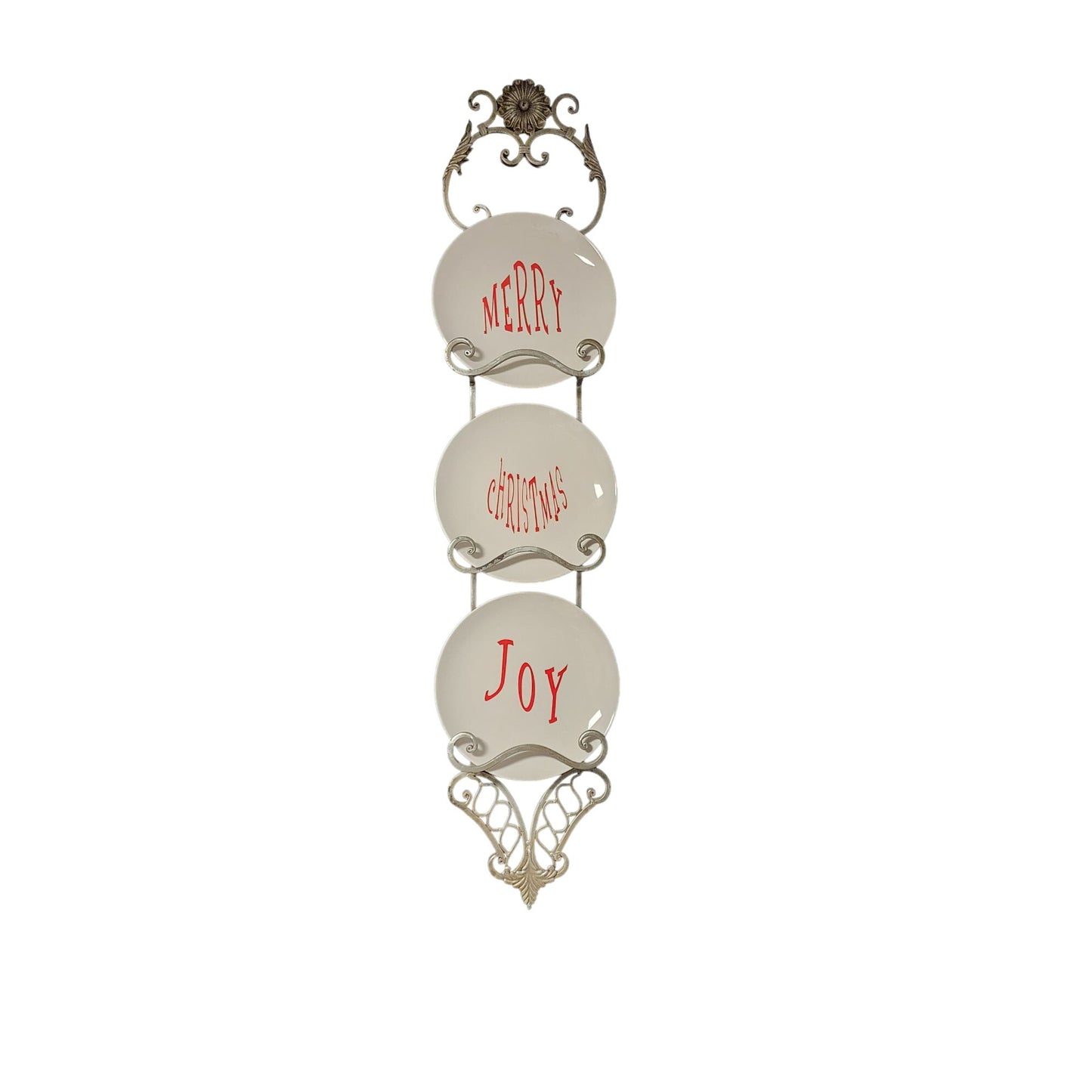 Set Of 4 Decoration Christmas Plates With Red Holiday Greetings - Joy Peace Merry Christmas