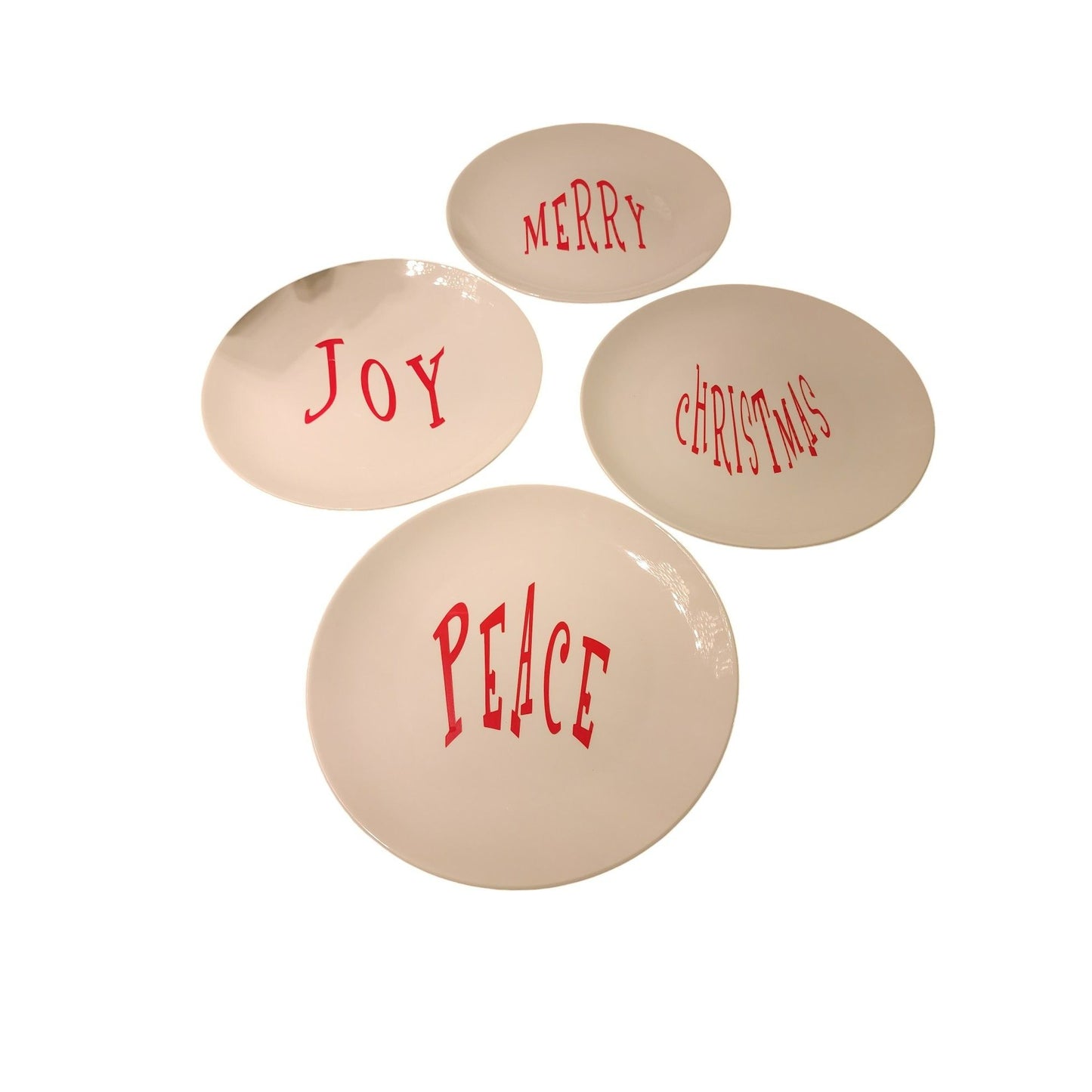 Set Of 4 Decoration Christmas Plates With Red Holiday Greetings - Joy Peace Merry Christmas