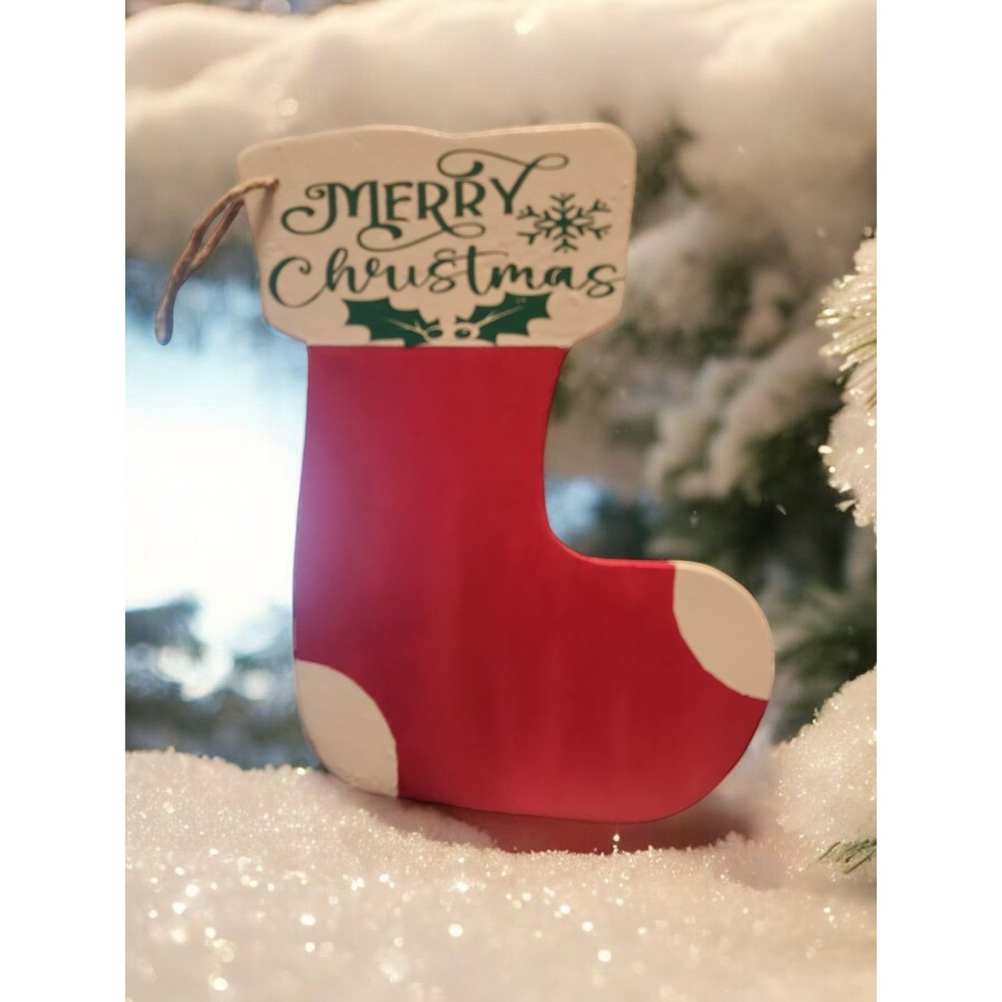 Merry Christmas Wooden Stocking Handmade Ornament With Personalization Option decoration