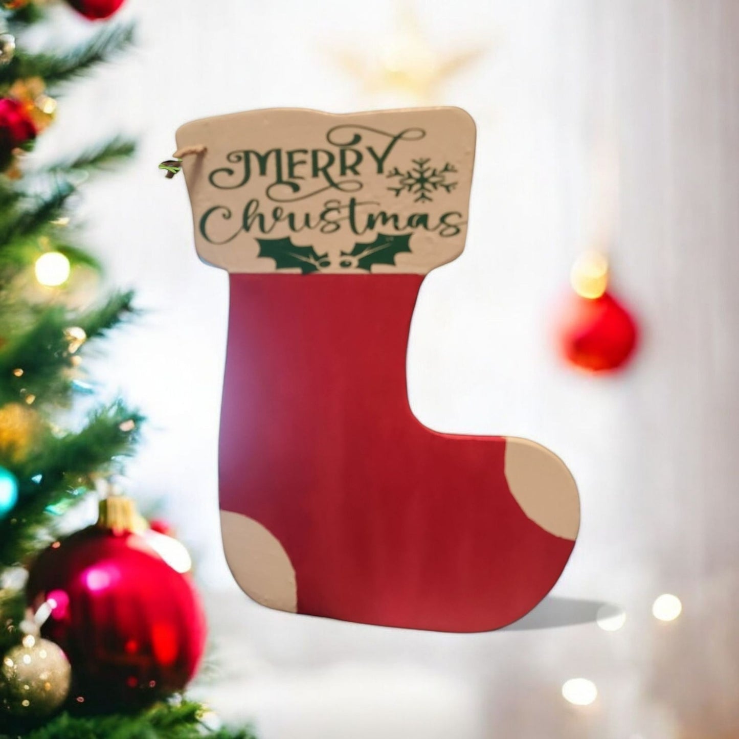 Merry Christmas Wooden Stocking Handmade Ornament With Personalization Option decoration