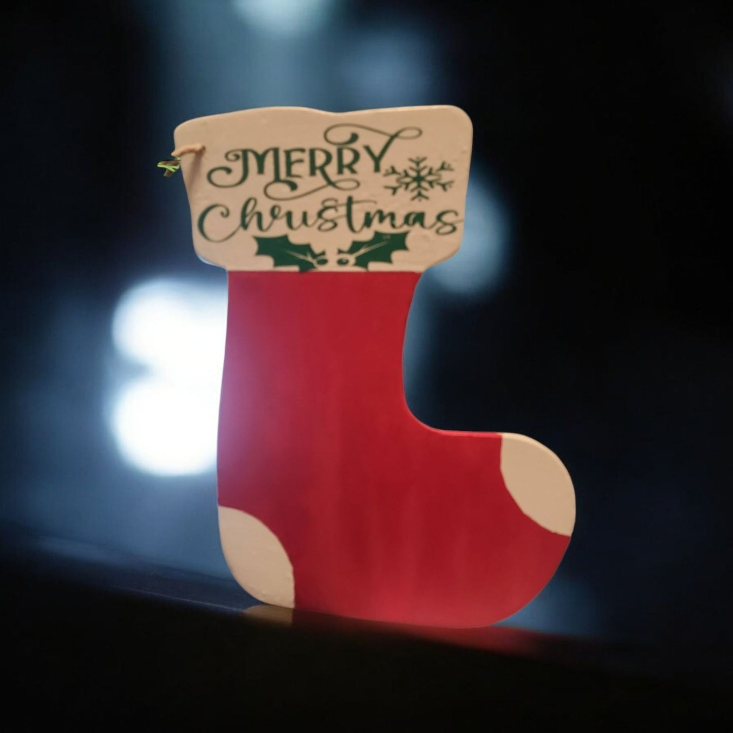 Merry Christmas Wooden Stocking Handmade Ornament With Personalization Option decoration