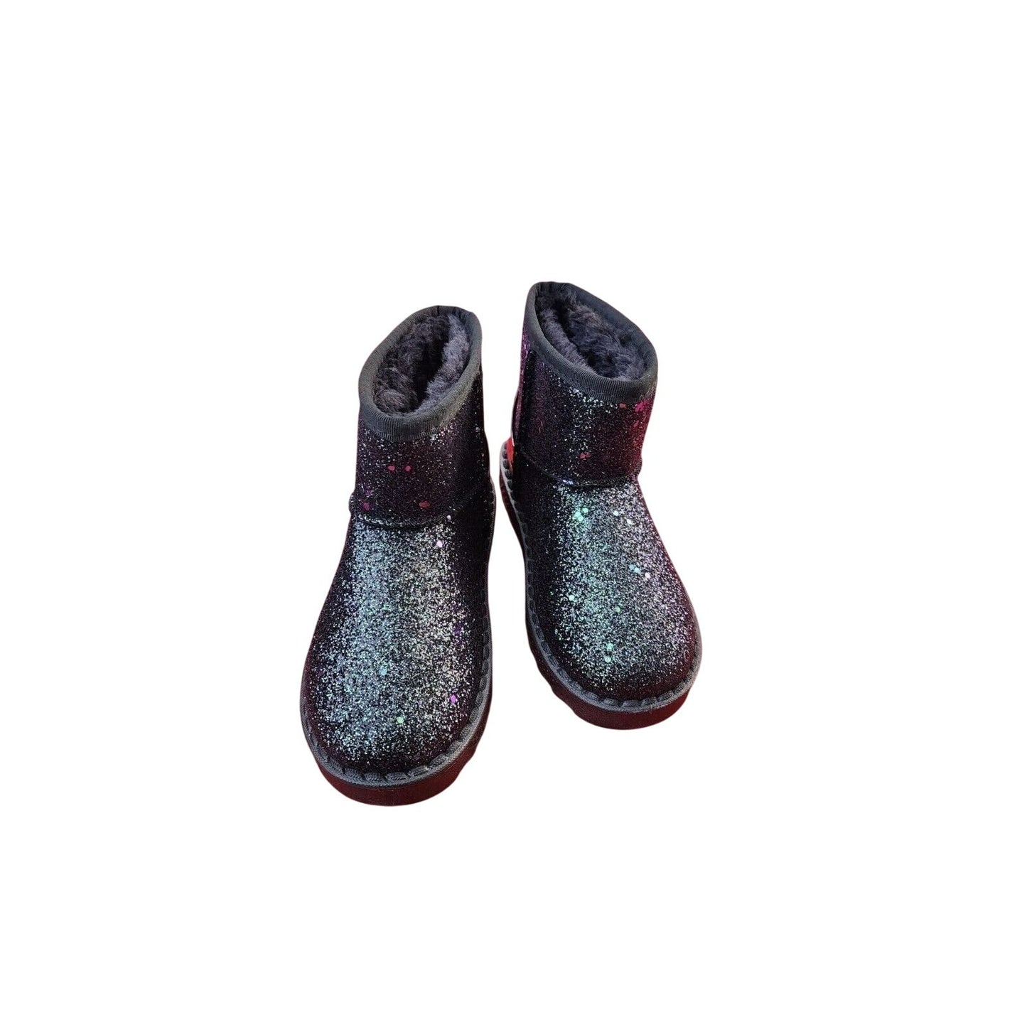 Kids Glittery Pink & Black Faux Fur Lined Mini Boots