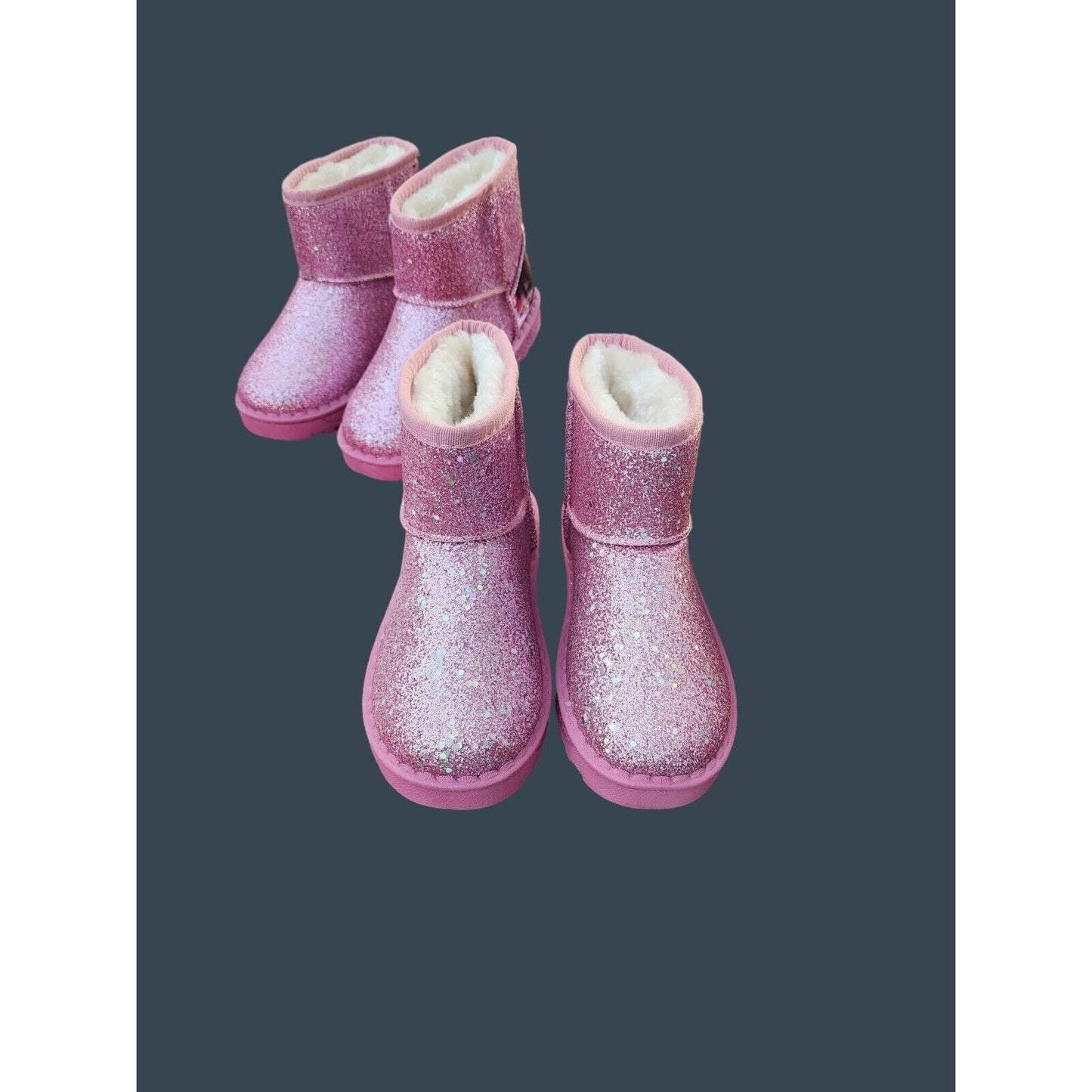 Kids Glittery Pink & Black Faux Fur Lined Mini Boots