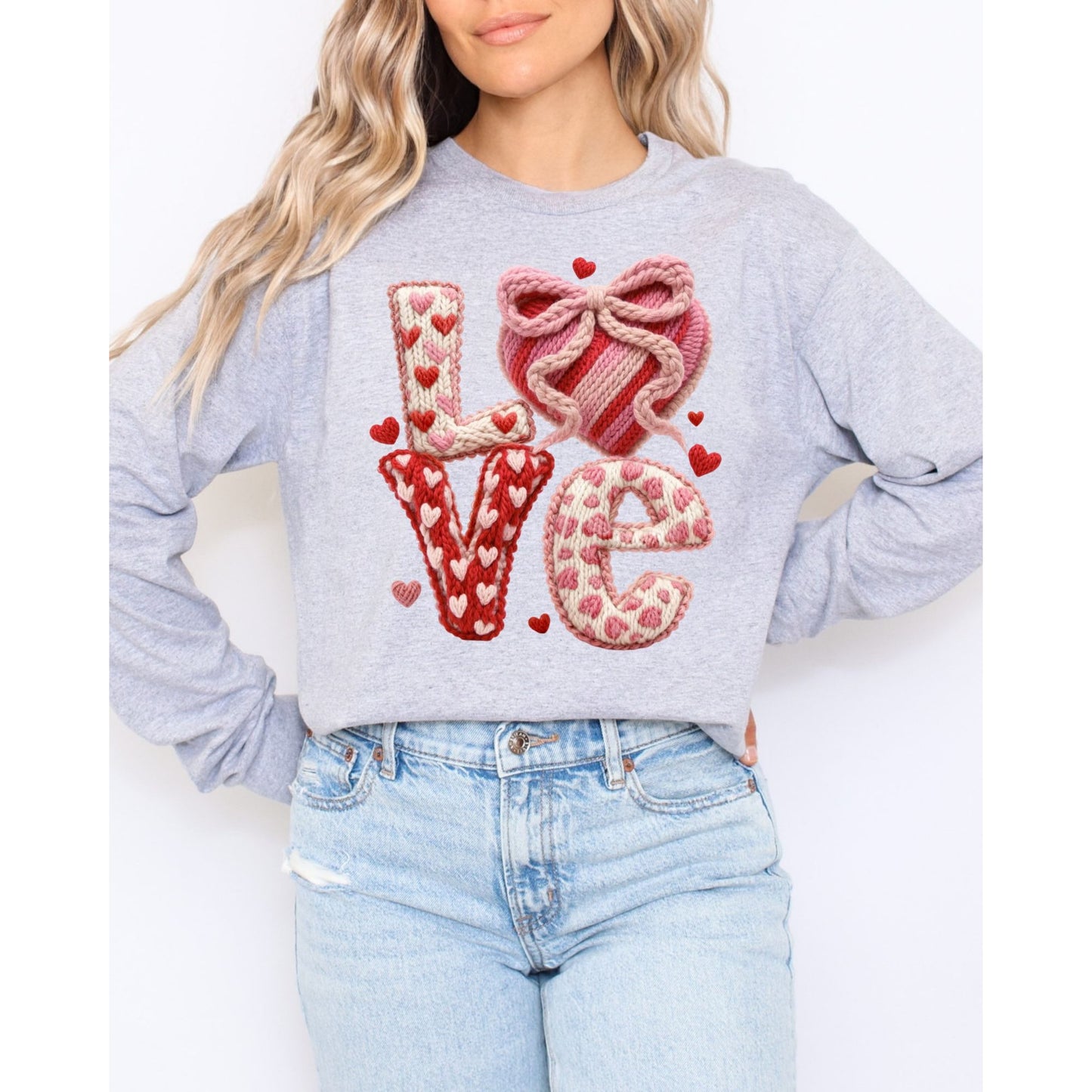 LOVE Knit Look Cozy Valentine Graphic Sweatshirt