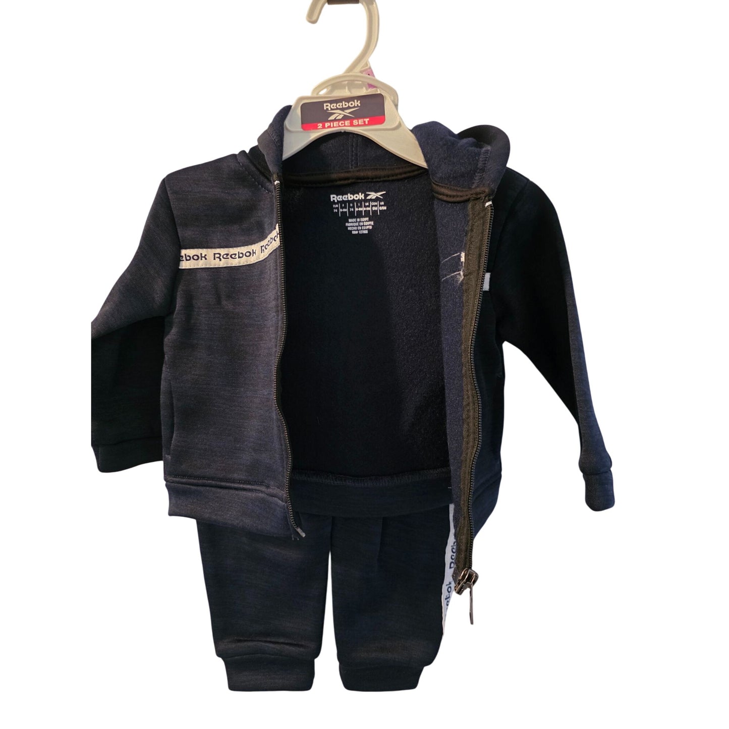 Reebok Infant 2-Piece Hoodie Jogger Set – Navy & White Logo Tracksuit