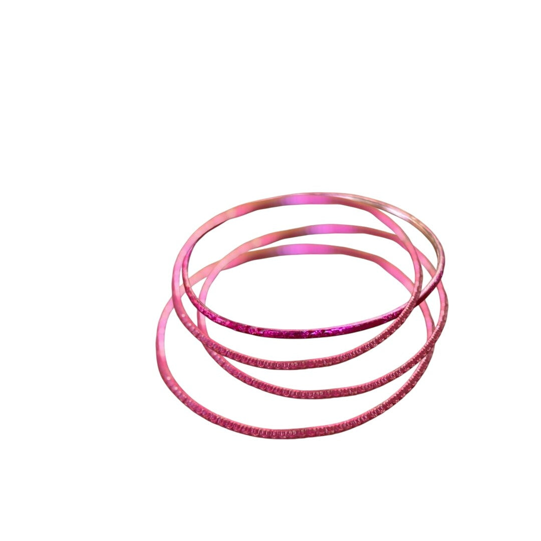 Set Of 4 Thin Glitter Pink Bangle Bracelets