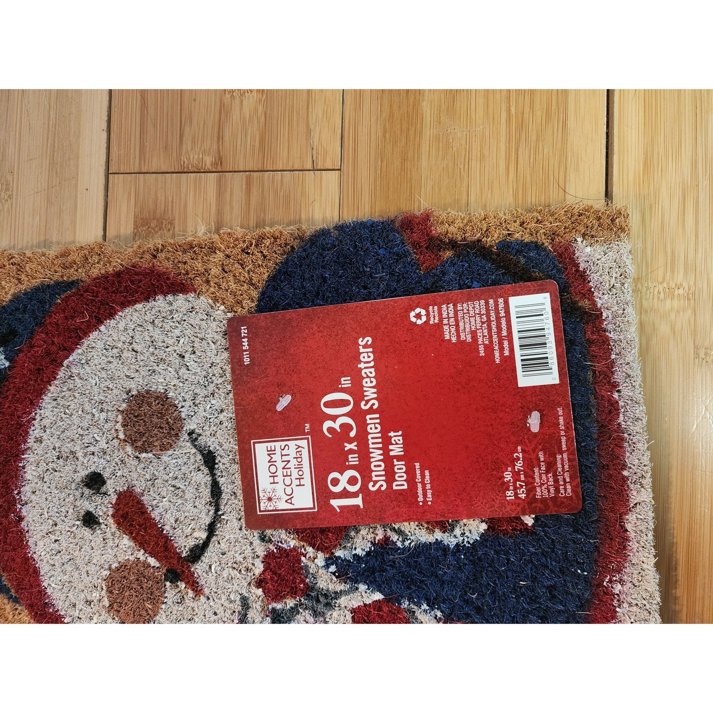 Snowmen Sweaters Door Mat 18"x30" Holiday Design Coir & PVC