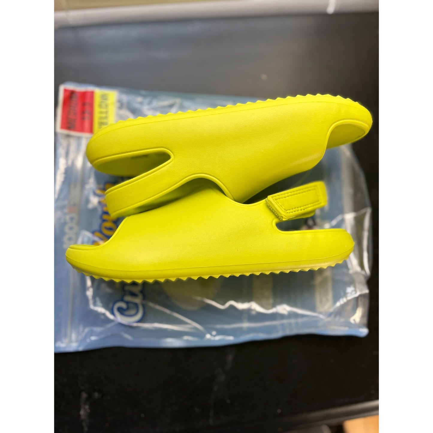 Youth Medium Yellow Slide Sandals With Velcro Strap By Be Cool Medium