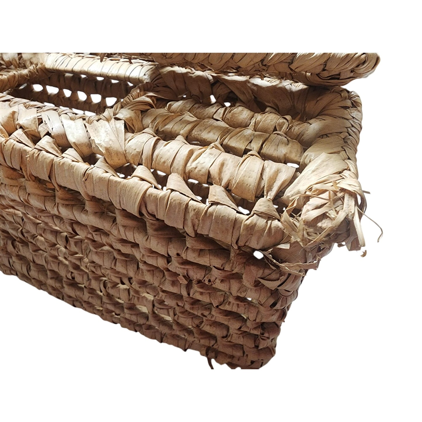 Handwoven Natural Straw Rectangular Basket With Lid For Storage Or Decoration