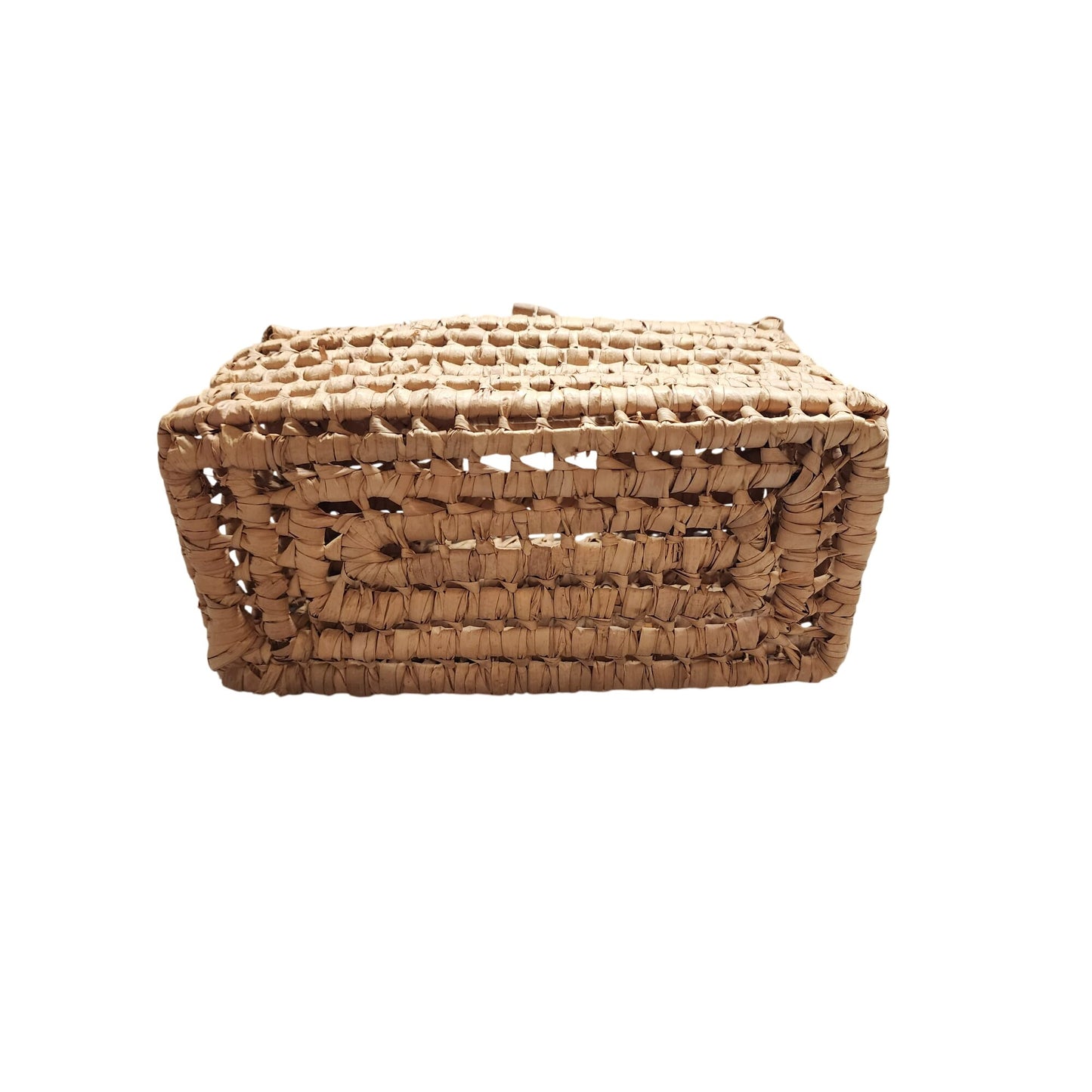 Handwoven Natural Straw Rectangular Basket With Lid For Storage Or Decoration