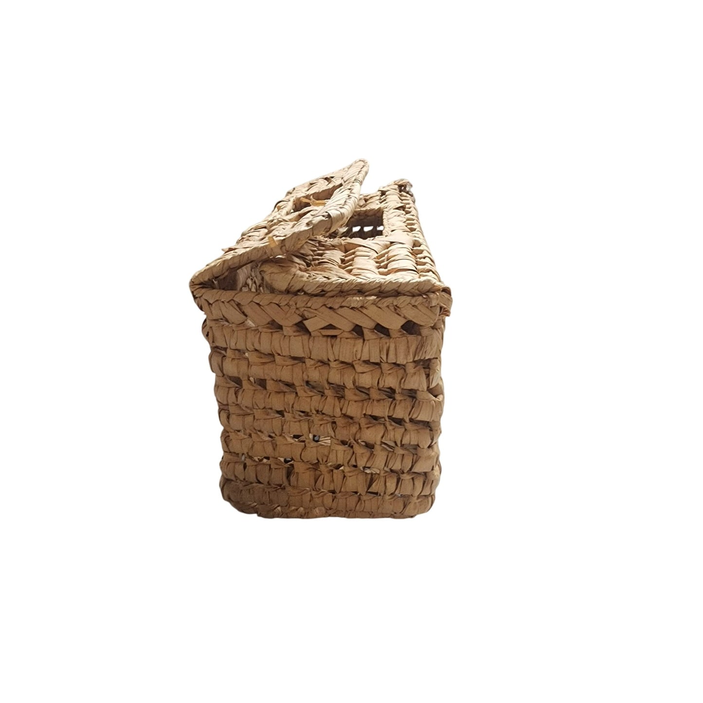 Handwoven Natural Straw Rectangular Basket With Lid For Storage Or Decoration
