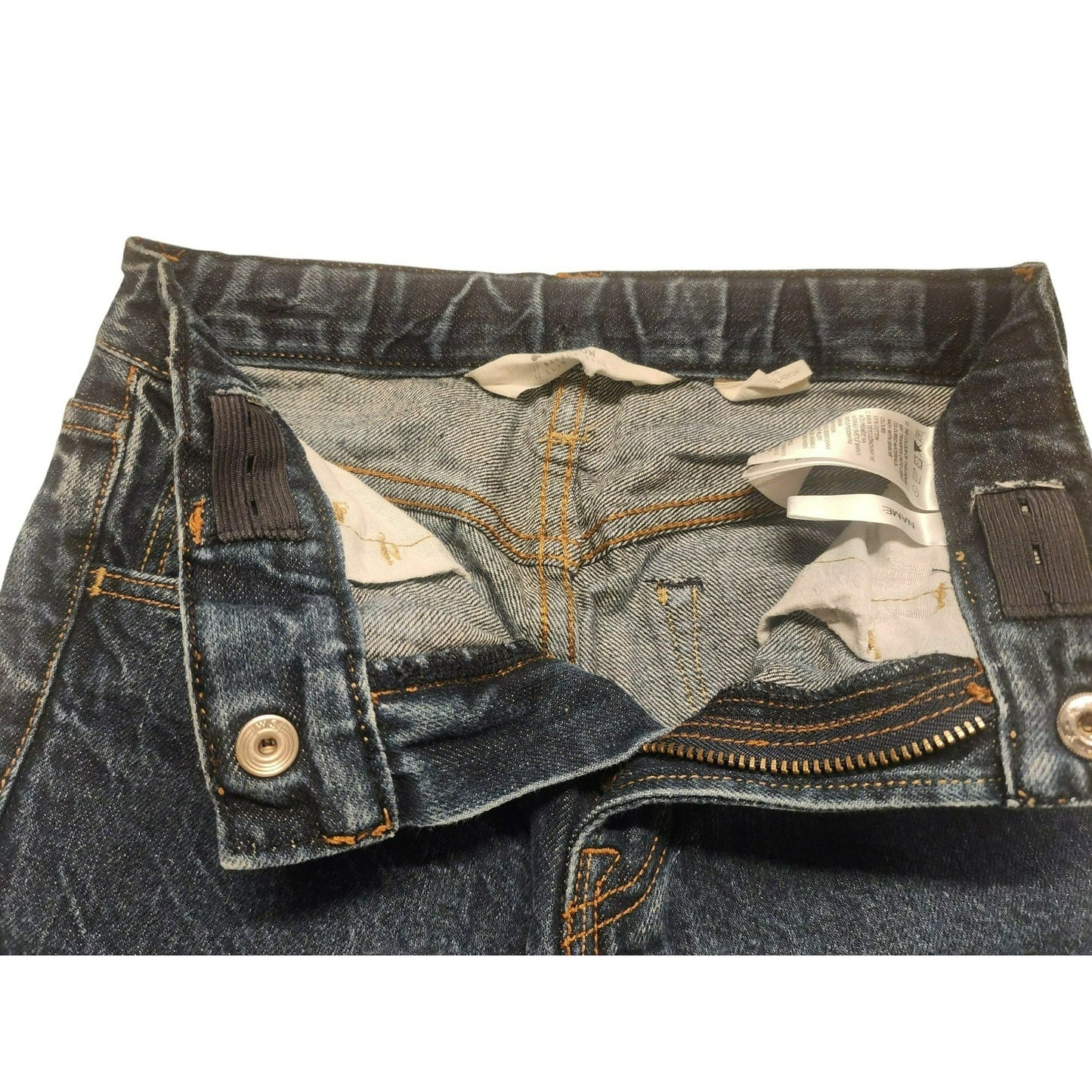 Slim Fit Denim kids Jeans Adjustable Waist Button Blue US 6-7Y.