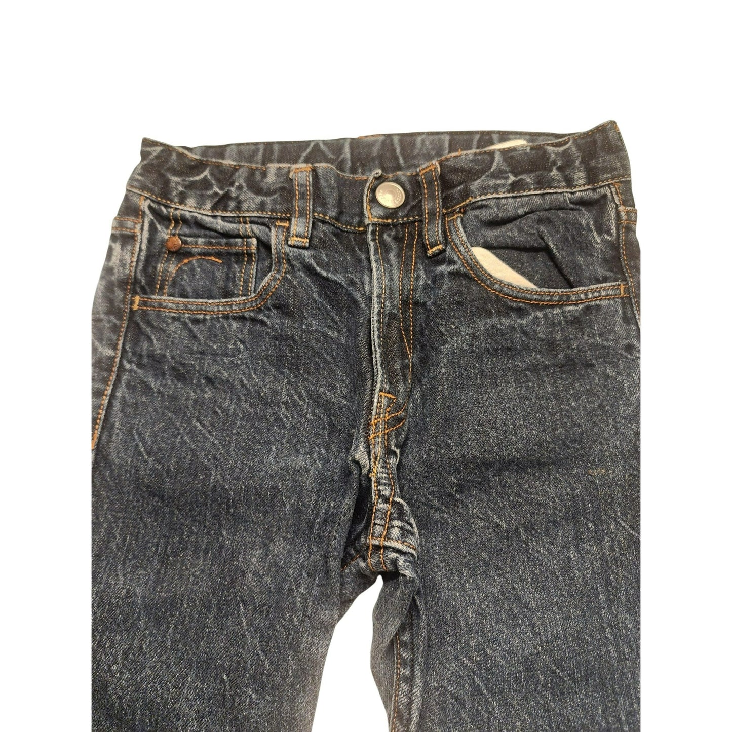 Slim Fit Denim kids Jeans Adjustable Waist Button Blue US 6-7Y.
