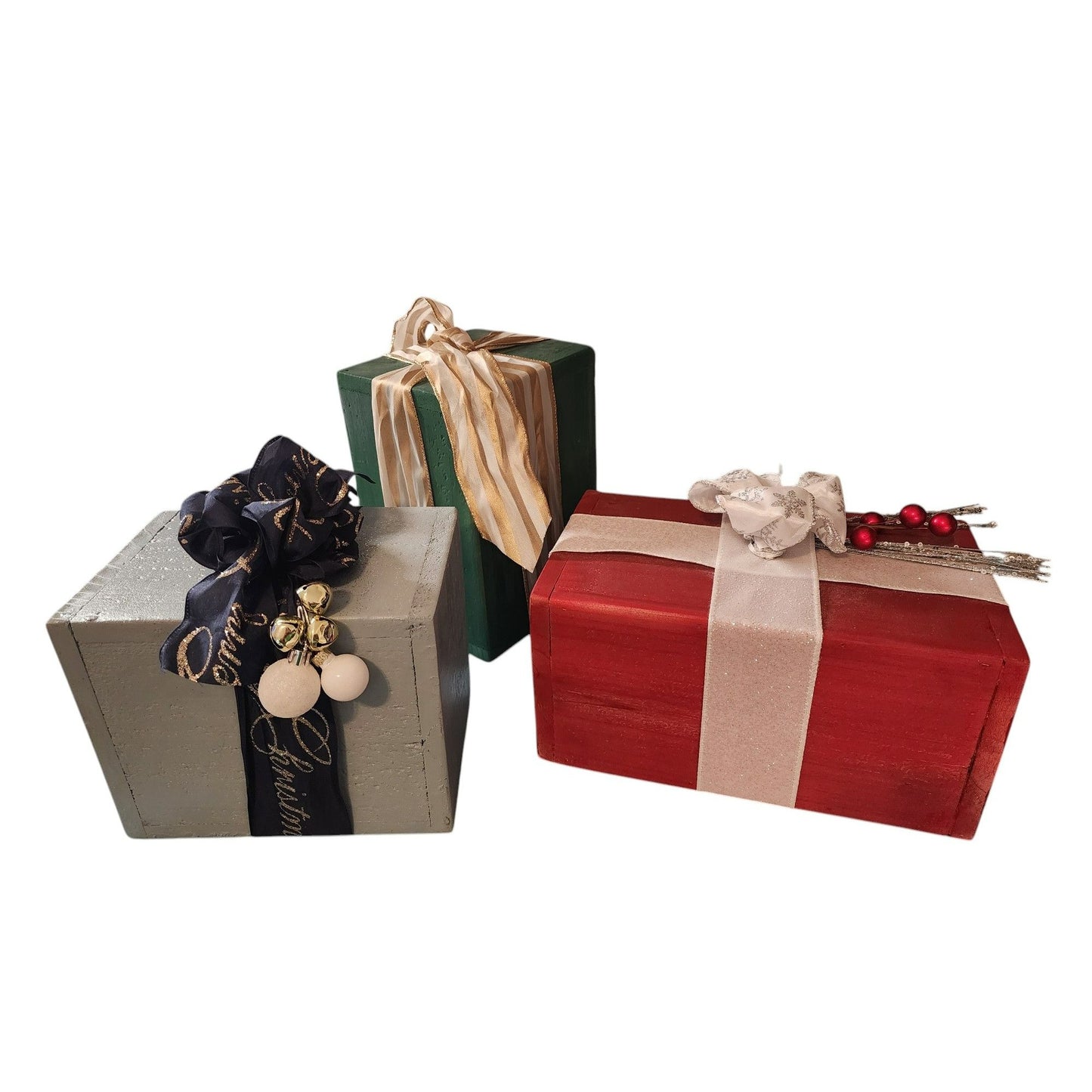 Handcrafted Wood Holiday Gift Boxes Set Of 3 Cedar Festive Decor Durable For Years Christmas Present Display