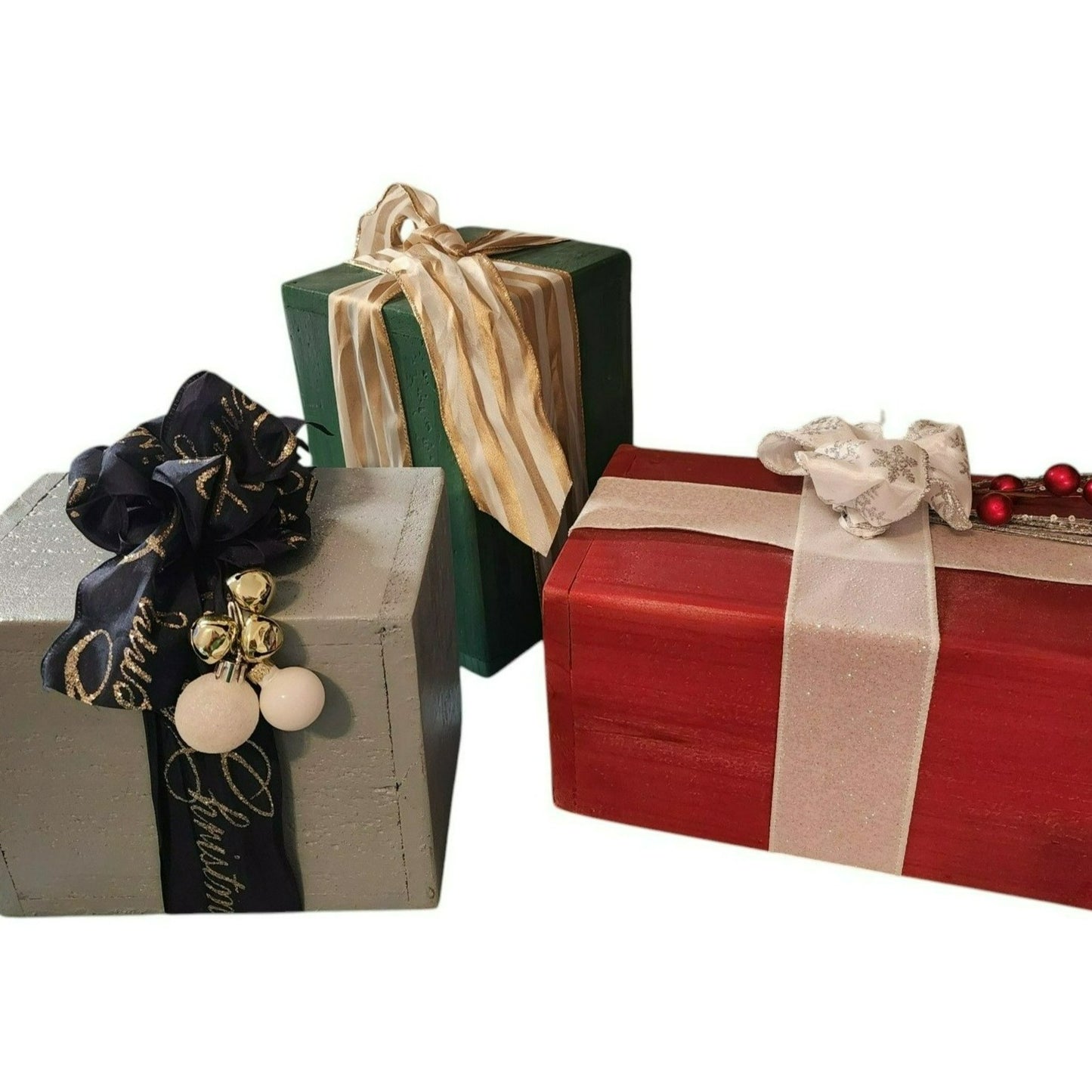 Handcrafted Wood Holiday Gift Boxes Set Of 3 Cedar Festive Decor Durable For Years Christmas Present Display