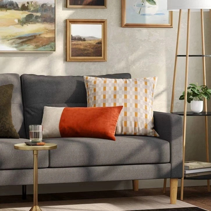 Threshold Oversized Colorblock Pieced Suede Lumbar Throw Pillow Orange/Neutral