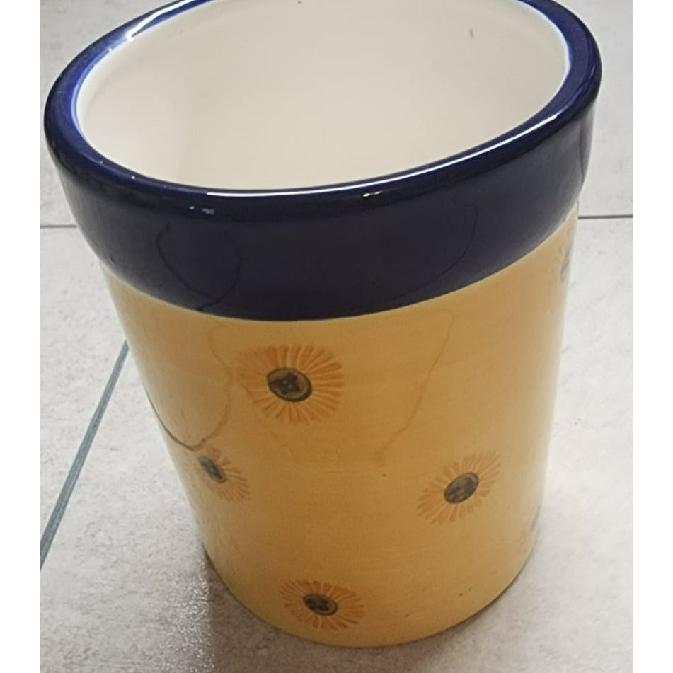 Vintage CAROL ENDRES Hand-Painted Ceramic Vase With Floral Design & Blue Rim decoration