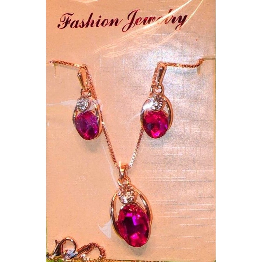 Elegant Violet Crystal & Gold Tone Fashion Jewelry Set