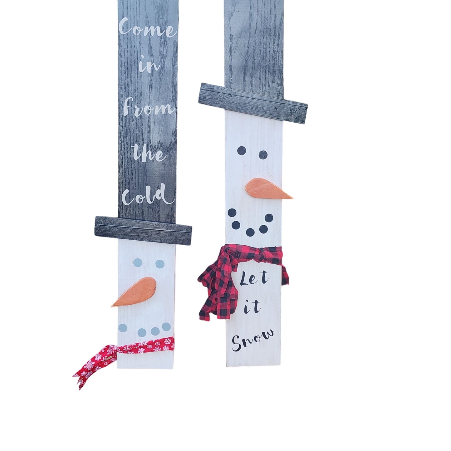 Wooden Snowman Porch Signs – Rustic Winter Outdoor Decor – “Come In From the Cold” & “Let It Snow” – Christmas Front Porch Decoration