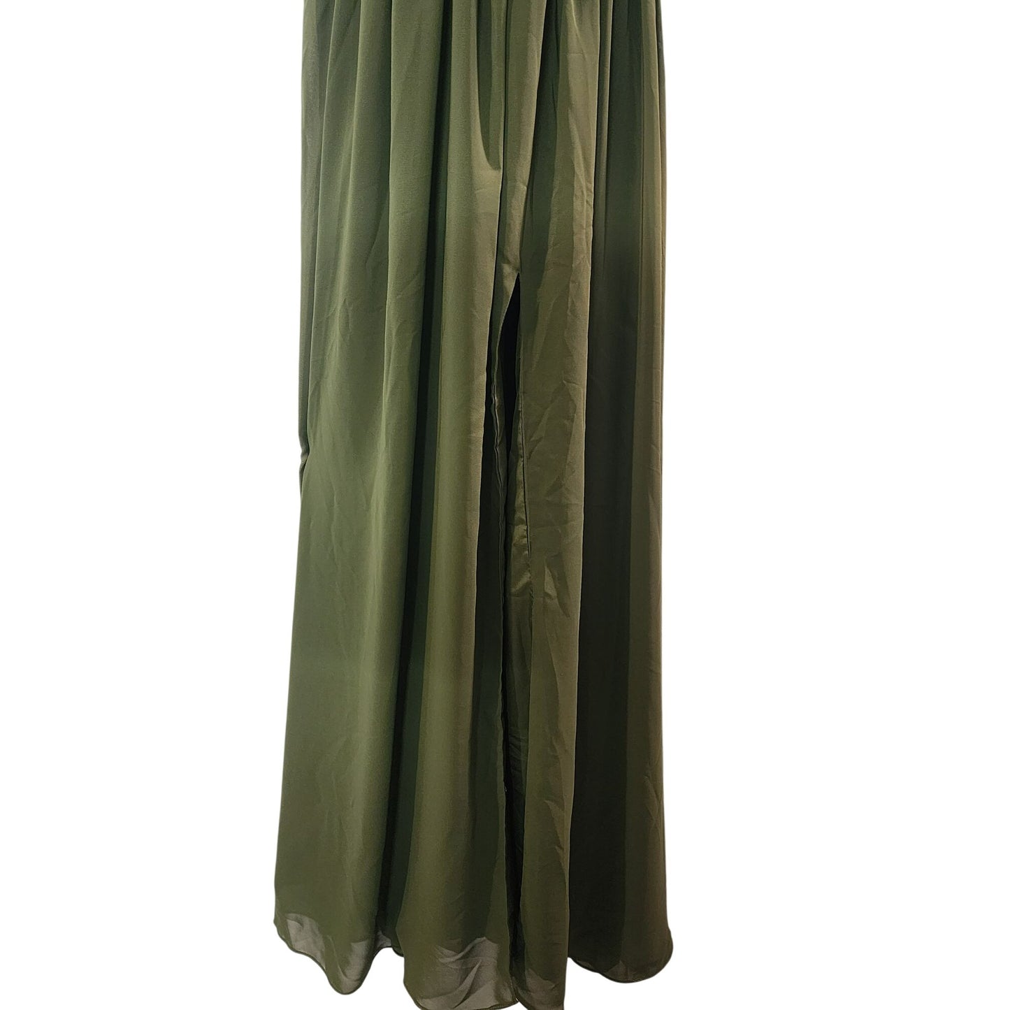 Elegant Olive Green Maxi Dress With Pleated Bodice & Spaghetti Straps Design Flowy