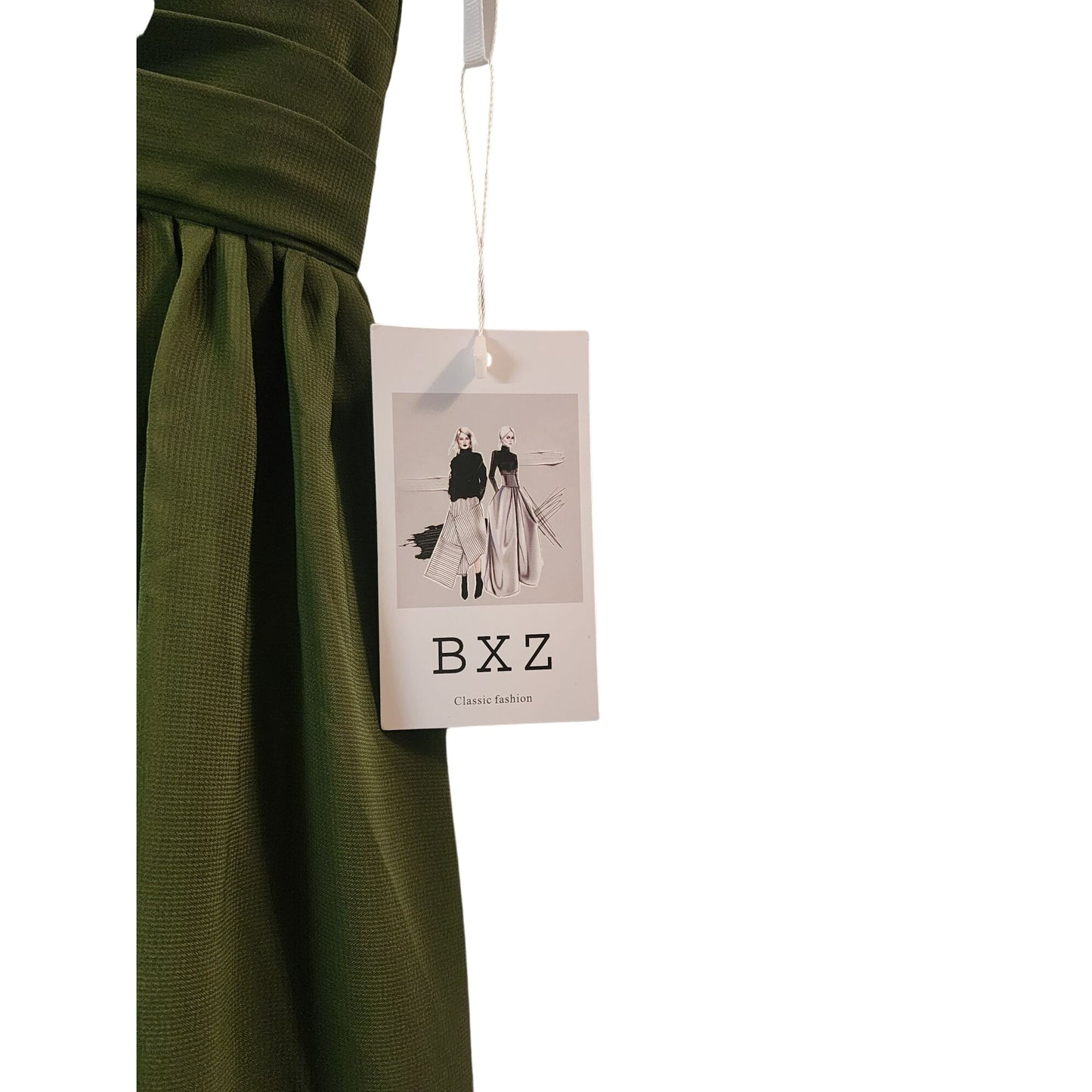 Elegant Olive Green Maxi Dress With Pleated Bodice & Spaghetti Straps Design Flowy