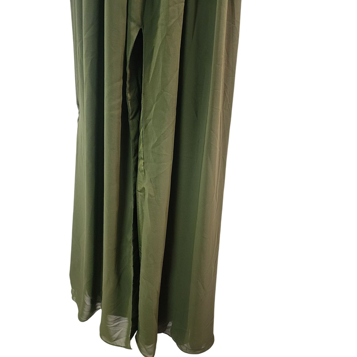 Elegant Olive Green Maxi Dress With Pleated Bodice & Spaghetti Straps Design Flowy