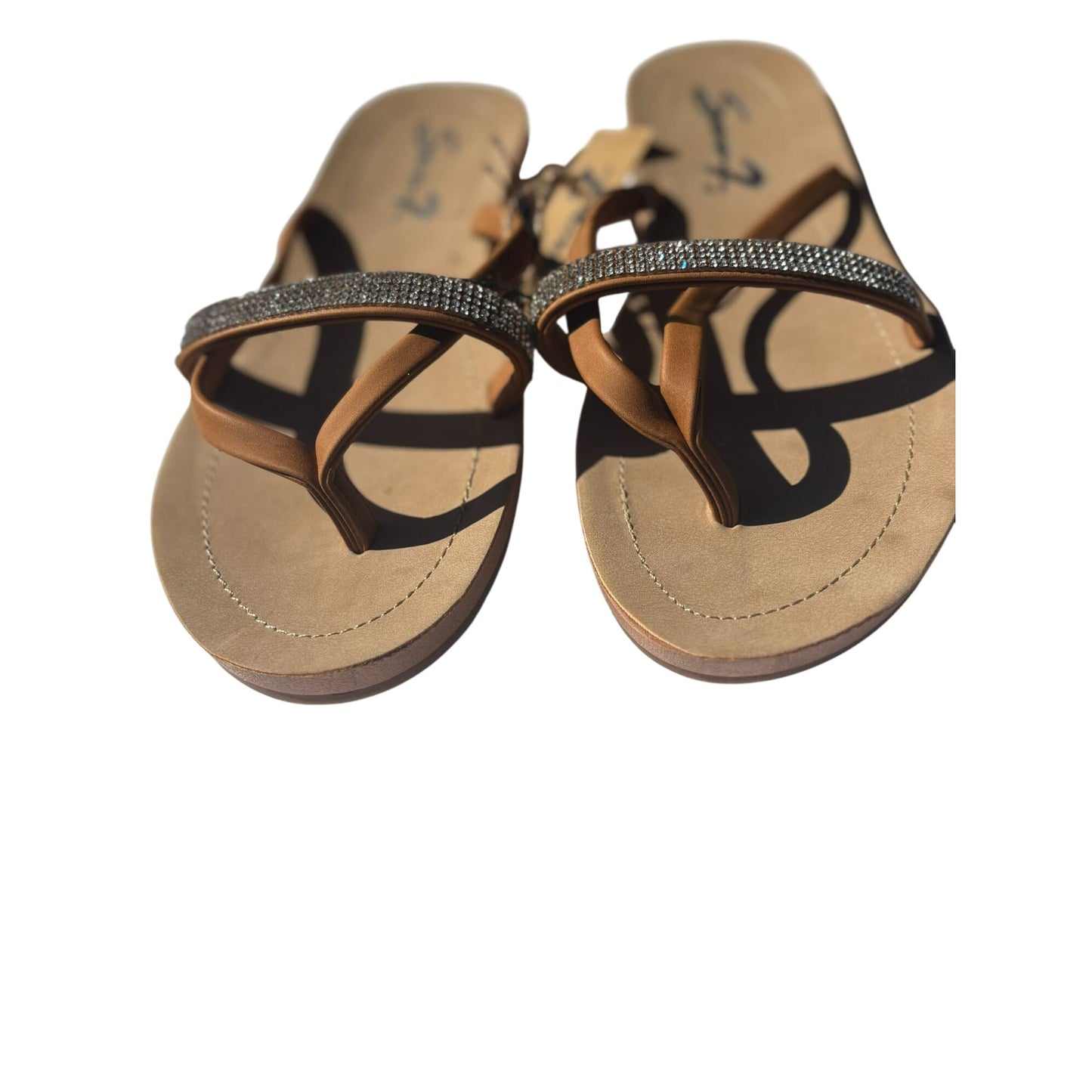 Seven7 Womens Bondi Caramel Saddle Embellished Thong Sandals
