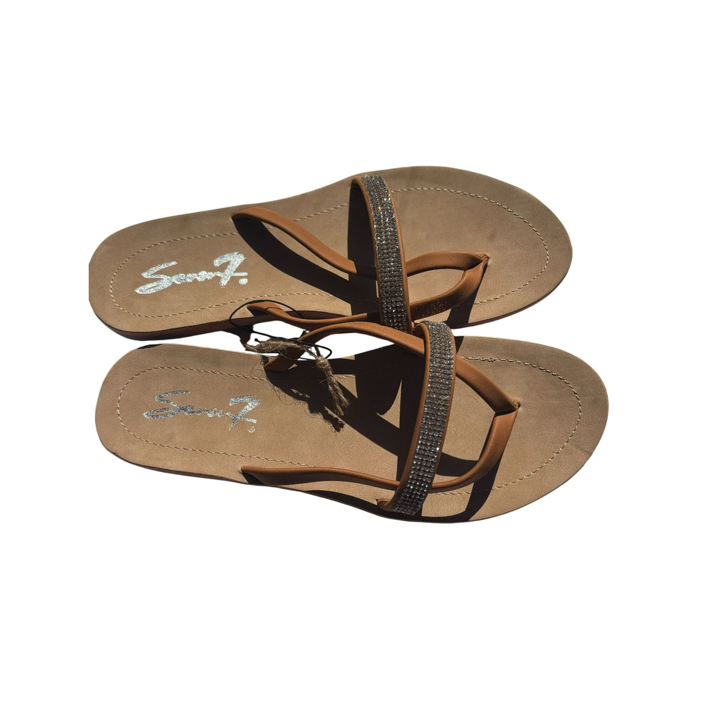 Seven7 Womens Bondi Caramel Saddle Embellished Thong Sandals