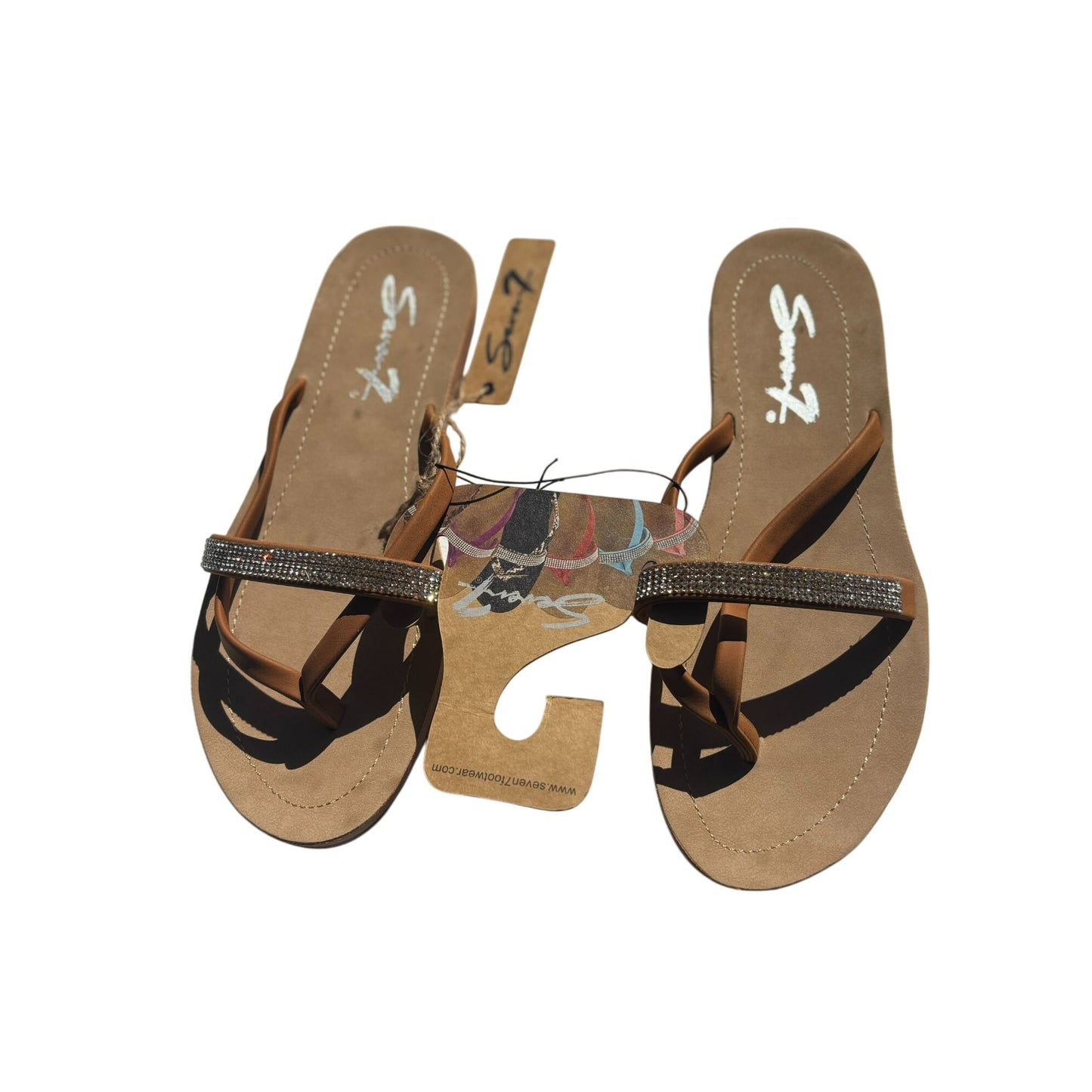 Seven7 Womens Bondi Caramel Saddle Embellished Thong Sandals