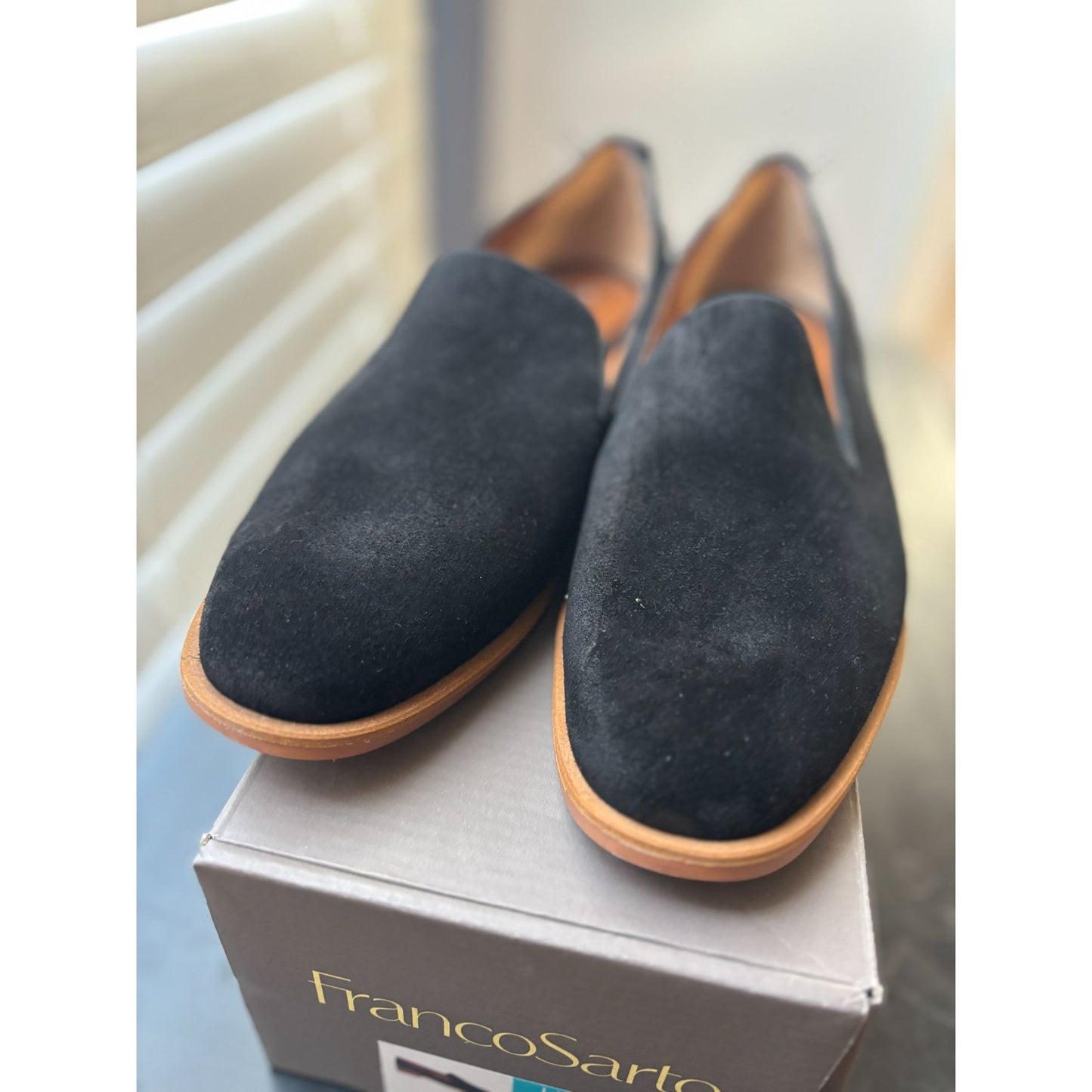 Franco Sarto Jenna Genuine Black Suede Slip-On Loafers Elegant & Comfortable