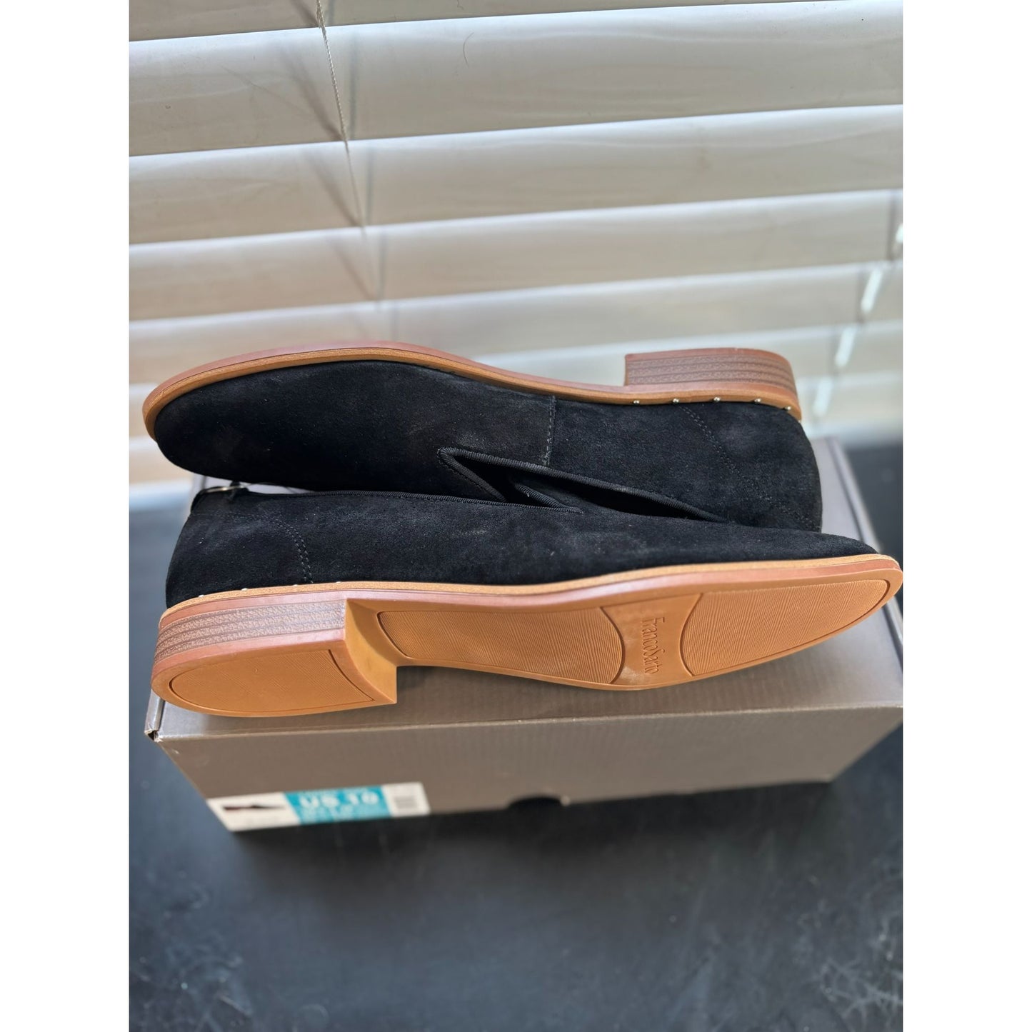 Franco Sarto Jenna Genuine Black Suede Slip-On Loafers Elegant & Comfortable