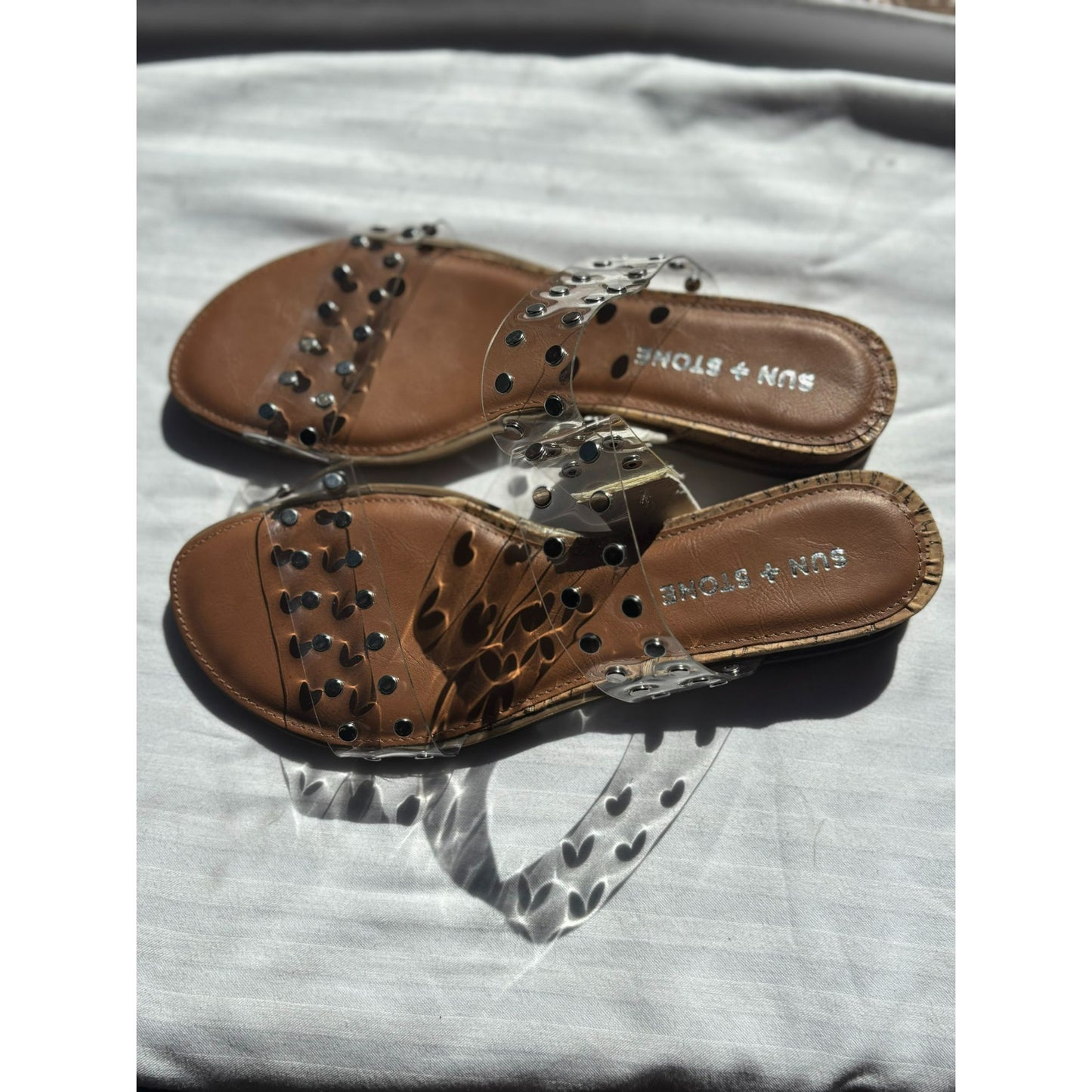 Sun + Stone Womens Clear Studded Slide Sandals