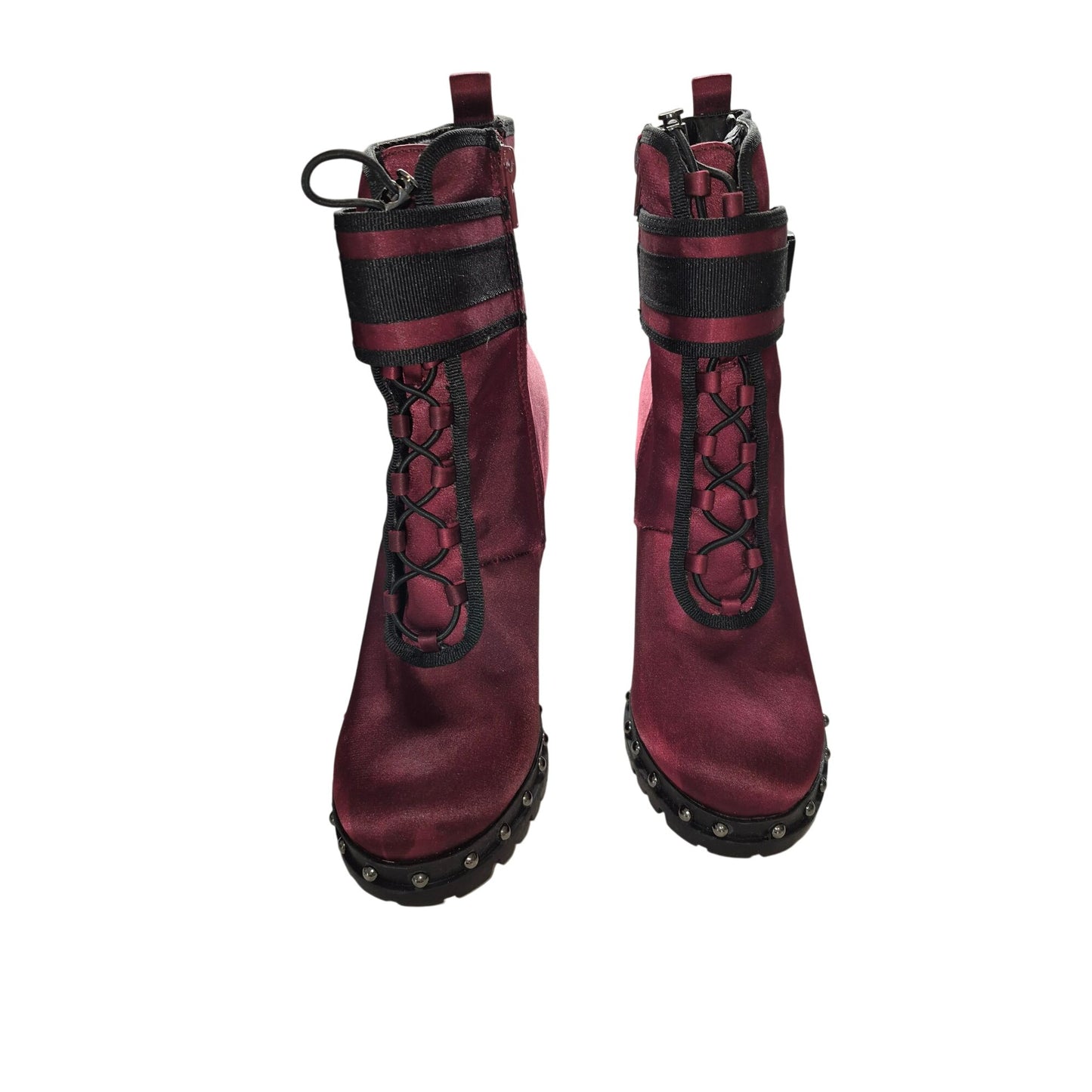 Burgundy Satin High-Heel Combat Bootswomen shoes Size 7