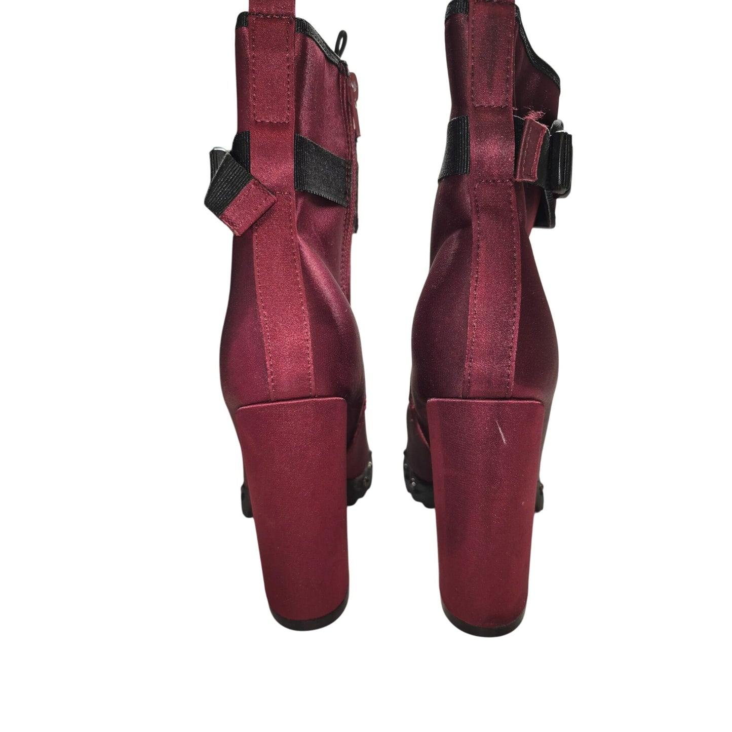 Burgundy Satin High-Heel Combat Bootswomen shoes Size 7