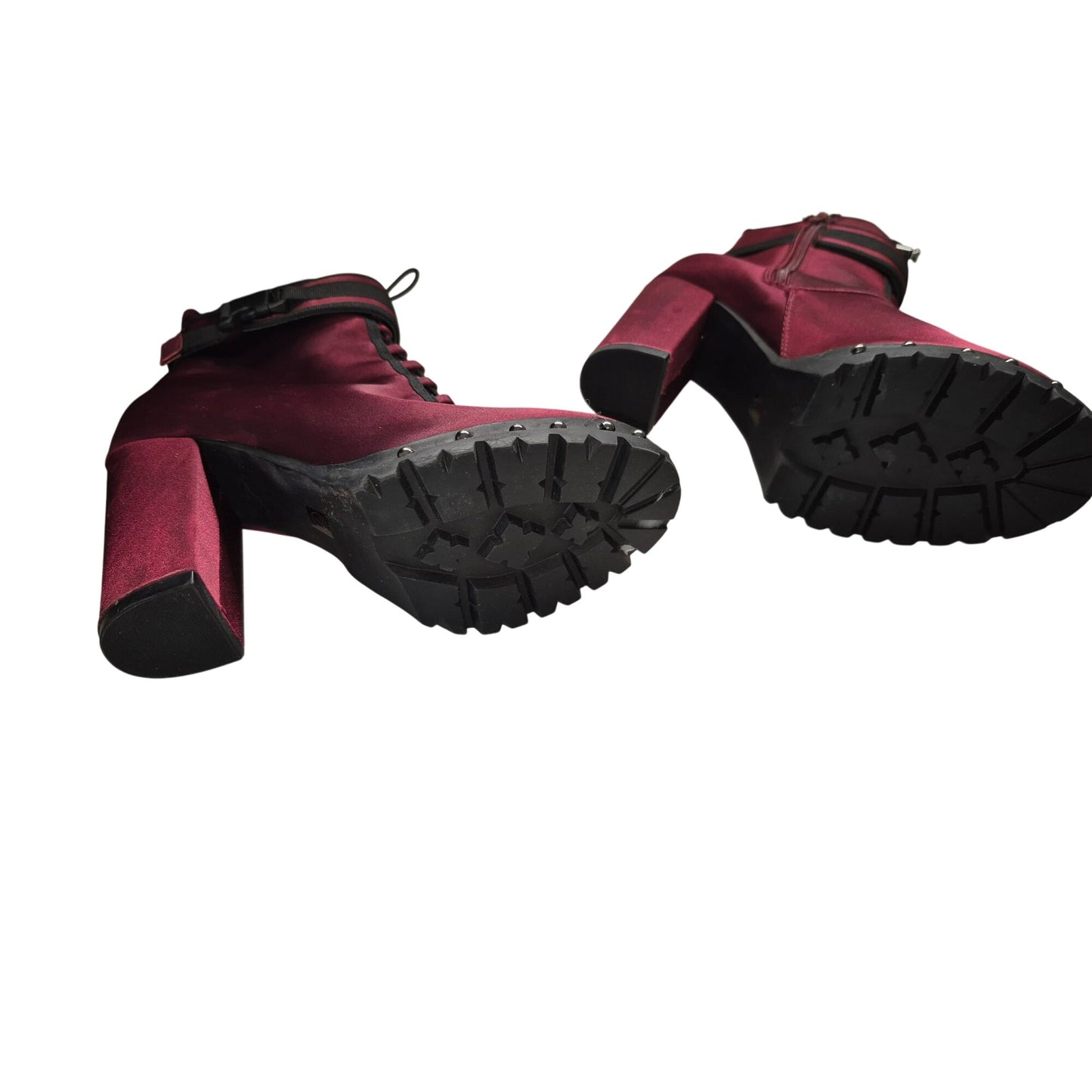 Burgundy Satin High-Heel Combat Bootswomen shoes Size 7