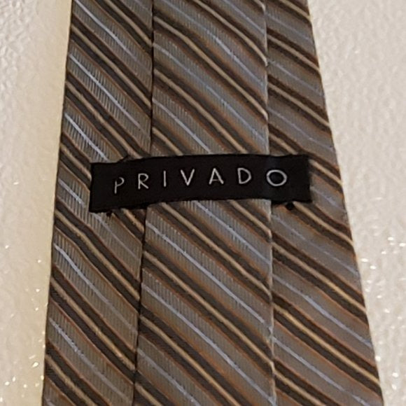Privado Pure Silk Brown and Gray Diagonal Stripe Tie