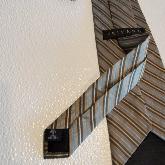 Privado Pure Silk Brown and Gray Diagonal Stripe Tie