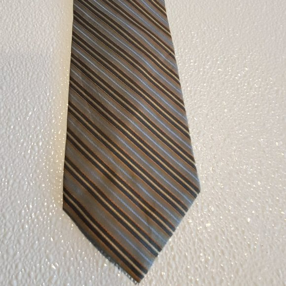 Privado Pure Silk Brown and Gray Diagonal Stripe Tie