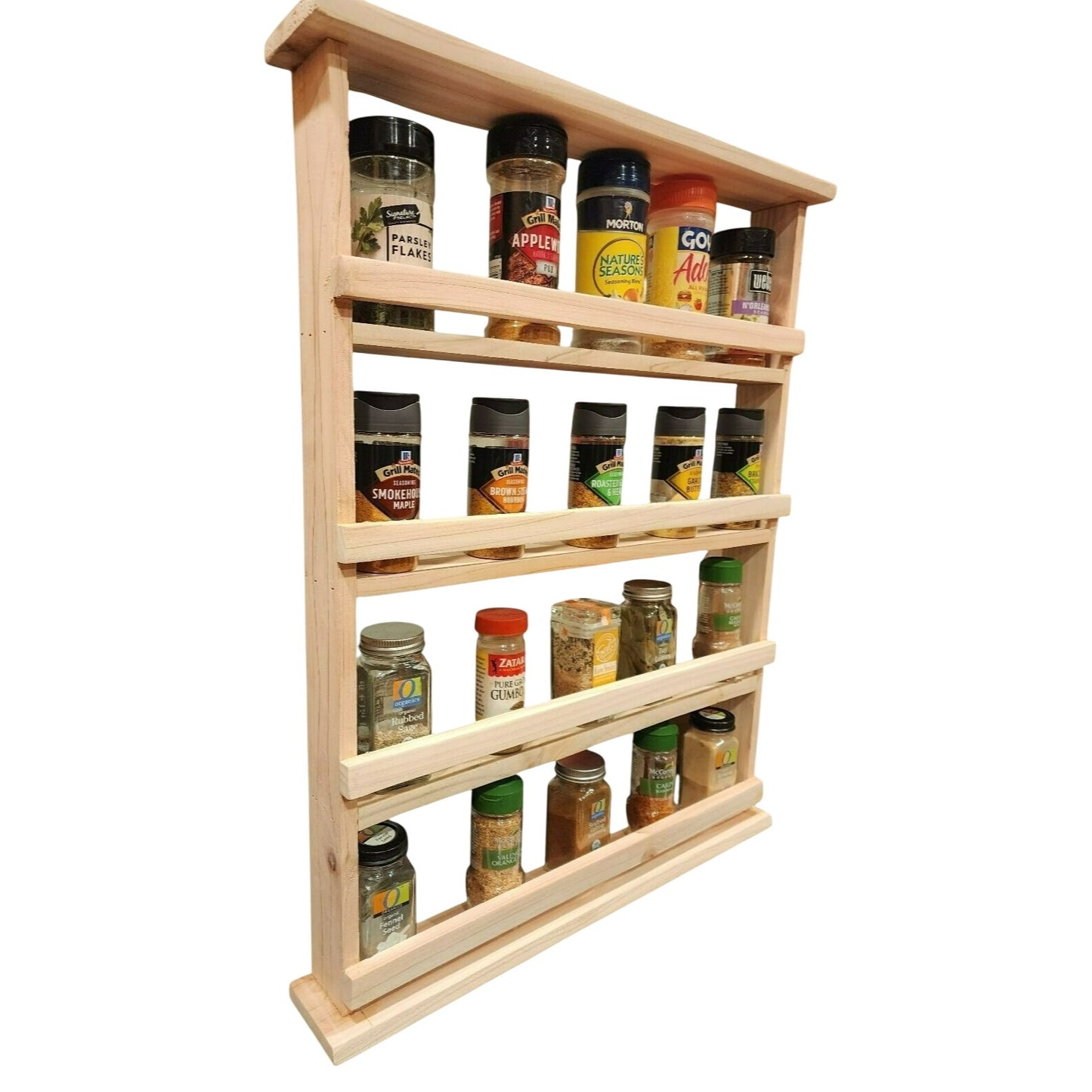 Wooden Spice Rack | 4-Tier Rustic Spice Organizer|Handmade Natural Wood |Moveable shelves.