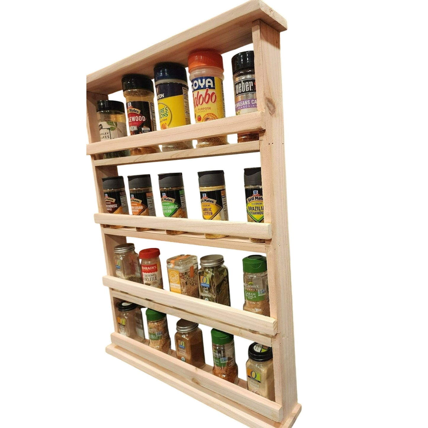 Wooden Spice Rack | 4-Tier Rustic Spice Organizer|Handmade Natural Wood |Moveable shelves.