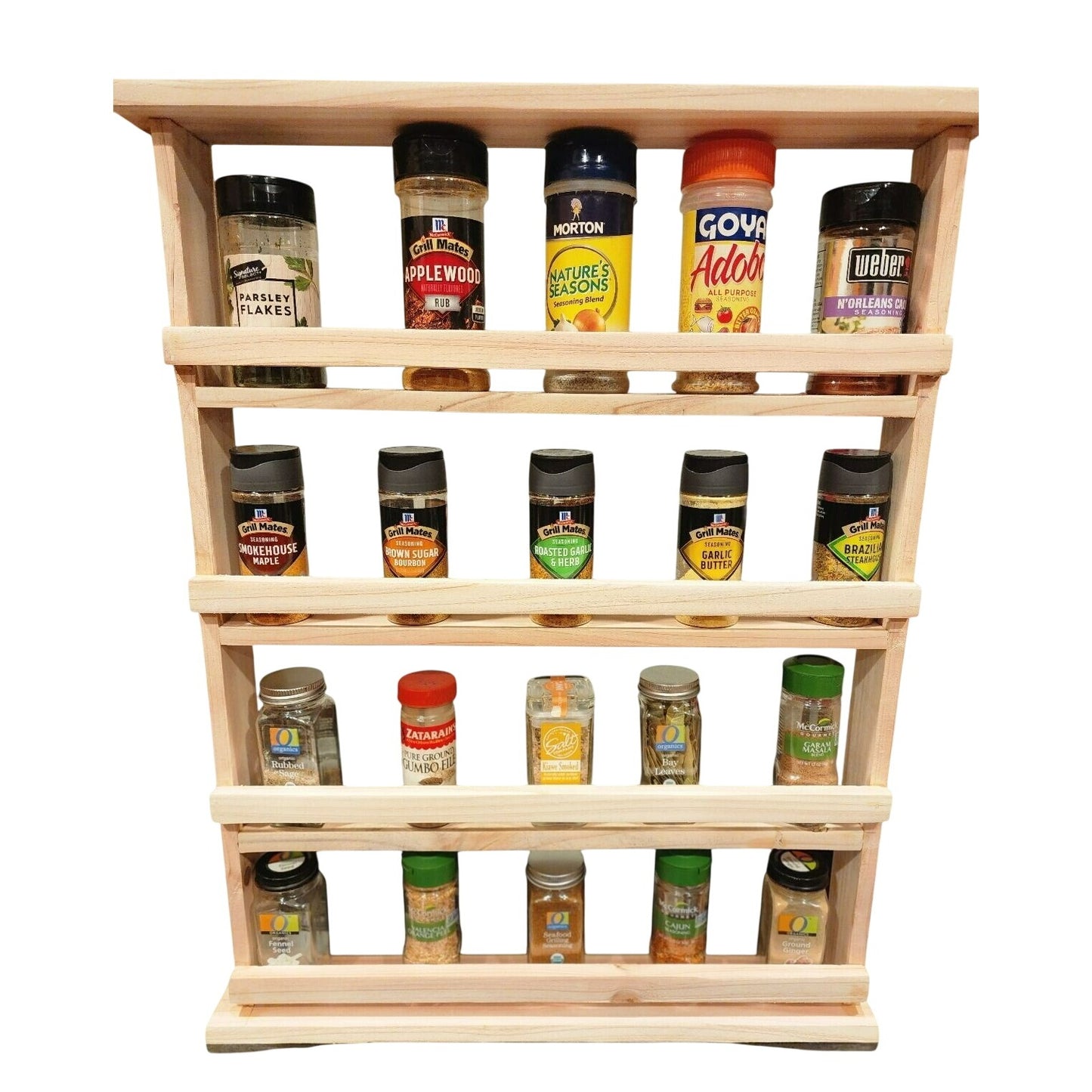 Wooden Spice Rack | 4-Tier Rustic Spice Organizer|Handmade Natural Wood |Moveable shelves.