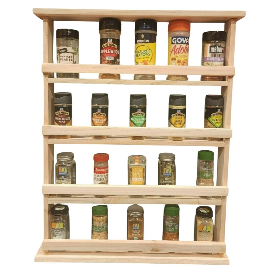 Wooden Spice Rack | 4-Tier Rustic Spice Organizer|Handmade Natural Wood |Moveable shelves.