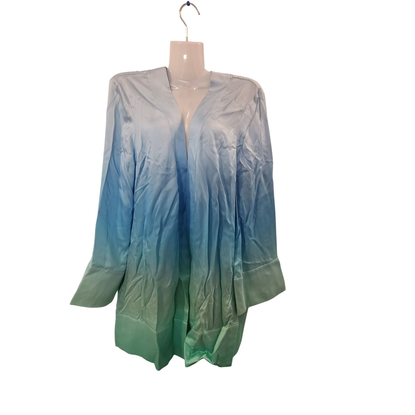Satin Ombre Robe – Soft Blue & Teal Kimono Wrap, Lightweight Lounge Gown for Women dress
