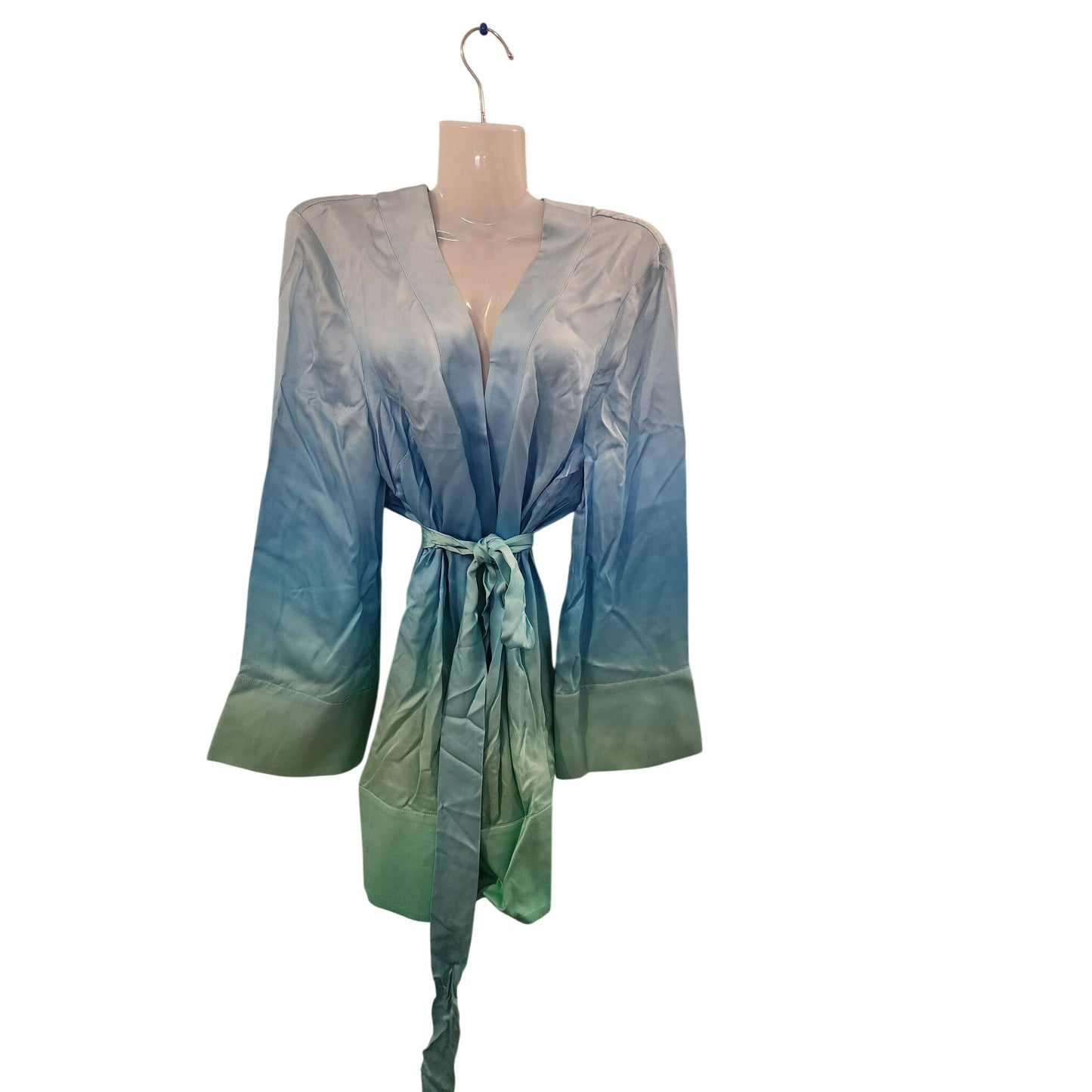 Satin Ombre Robe – Soft Blue & Teal Kimono Wrap, Lightweight Lounge Gown for Women dress
