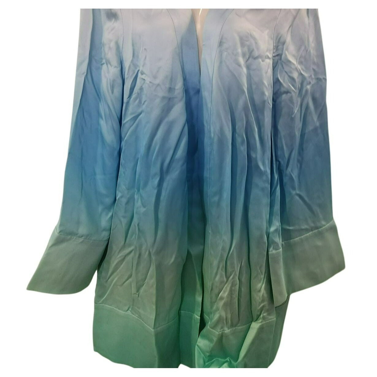 Satin Ombre Robe – Soft Blue & Teal Kimono Wrap, Lightweight Lounge Gown for Women dress