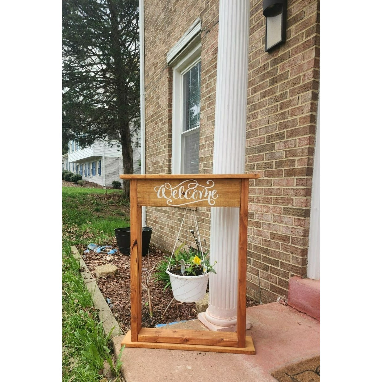 🪴 Personalized wood Hanging Flower Sign Stand – Custom Outdoor Sign Stand with Flower Pot Hanger