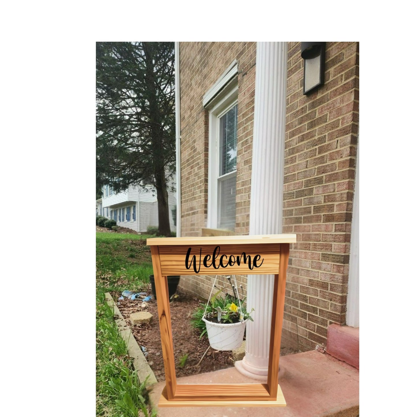 🪴 Personalized wood Hanging Flower Sign Stand – Custom Outdoor Sign Stand with Flower Pot Hanger