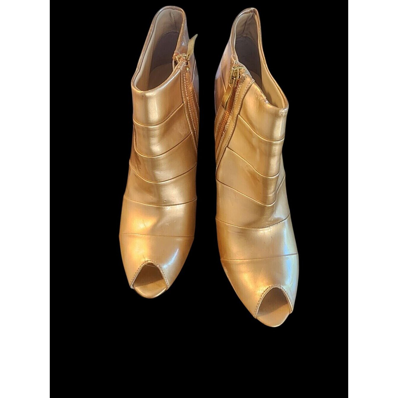 Christian Louboutin Robot 120 Miroire Gold Peep Toe Booties – Size 38 – Iconic Style